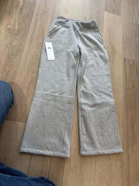 ALO Fleece lined Wide-Leg Sweatpants in Light Gray